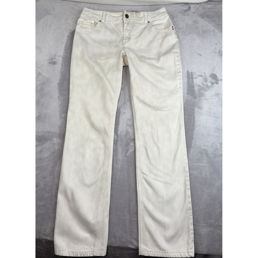 Chico's So Slimming Jeans Womens 0 Regular Ivory Straight Leg Stretch Studded
